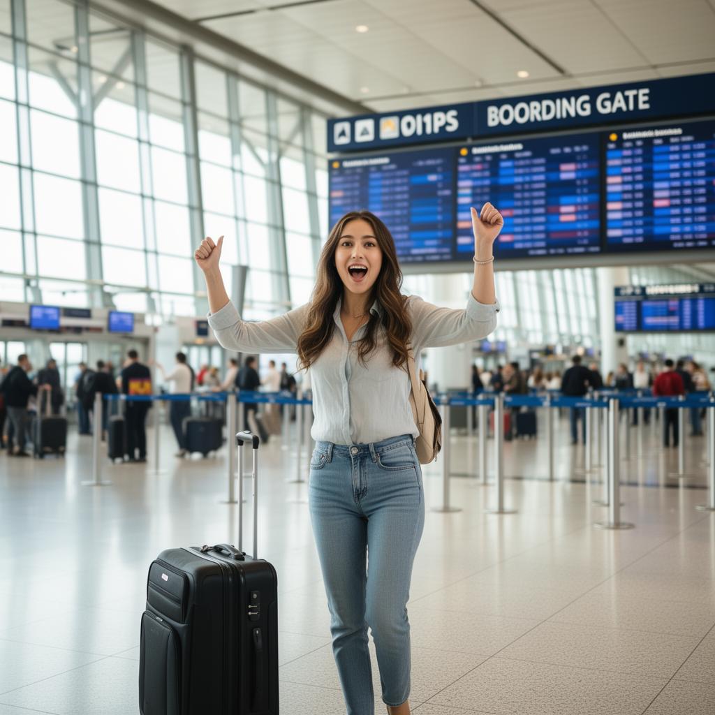 Filha de Patrícia embarcando para intercâmbio no aeroporto